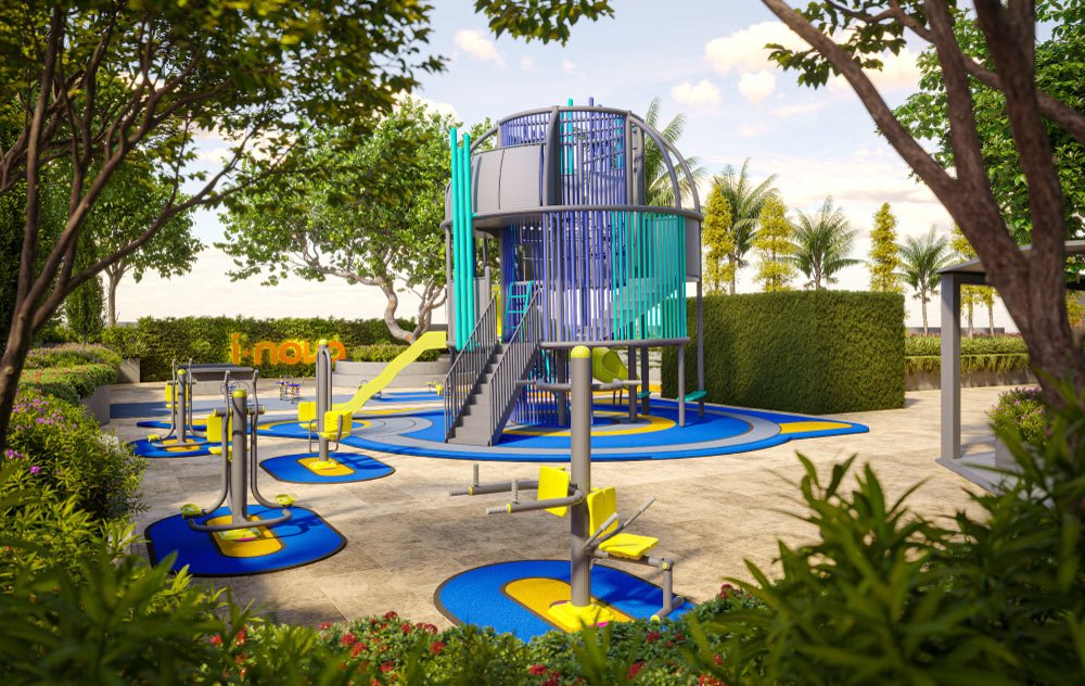 Artist impression of the playground and outdoor gym deck